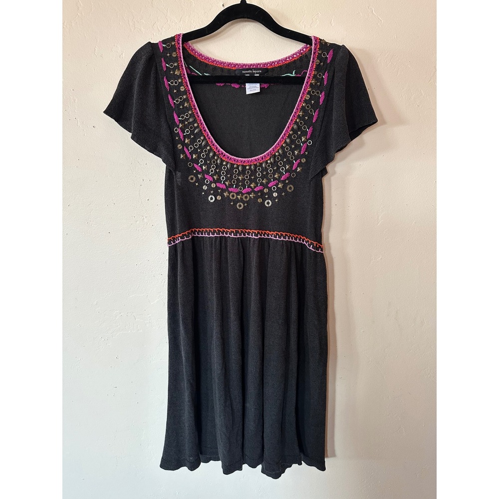 Nanette Lepore Knit Dress Womens black and pinkStudded Boho Empire Mini Dress
